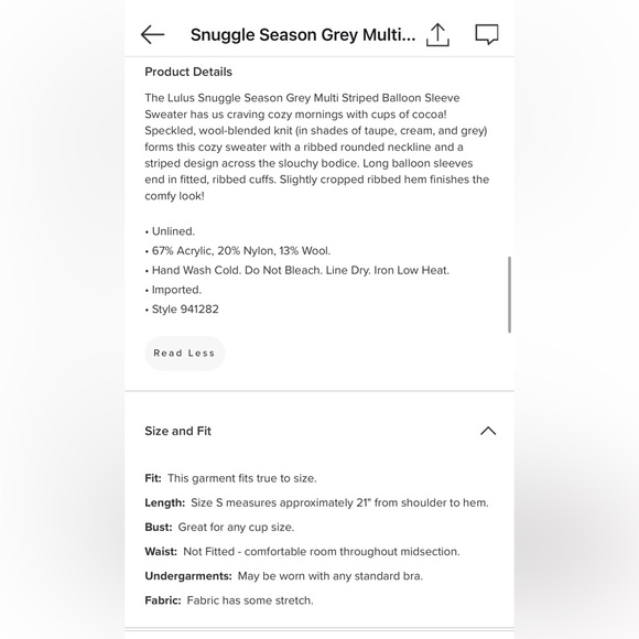 Lulu’s Snuggle Season Multi Striped Balloon Sleeve Sweater. Size M. - Picture 7 of 7